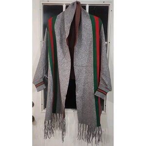 Women's Gray, Red, Green cotton Blend Cape, Wrap, Shawl Sleeves One Size poncho